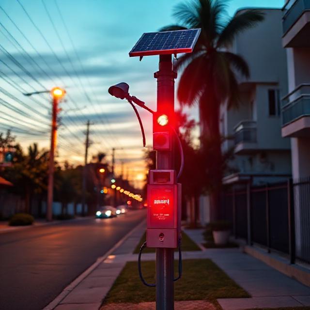Poste de alarma solar e iluminación